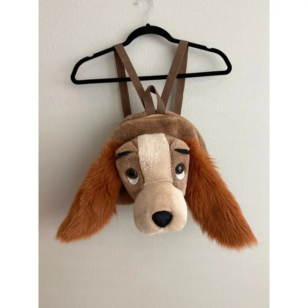 VINTAGE 90s Disney Lady & The Tramp Plush Backpack Bag Fluffy Ears Lady Dog